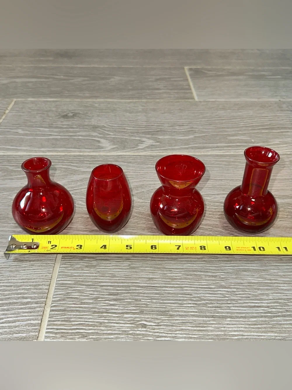Crate & Barrel Ruby Red Bud Vases Mouth Blown Glass Set Of 4 Miniature Floral